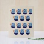 wood pulp cleaning wipe vintage teacup print, oil separating reusable lint free wood pulp cotton cleaning towel