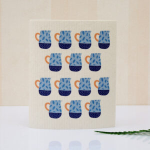 wood pulp cleaning wipe vintage teacup print, oil separating reusable lint free wood pulp cotton cleaning towel