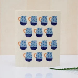 wood pulp cleaning wipe vintage teacup print, oil separating reusable lint free wood pulp cotton cleaning towel