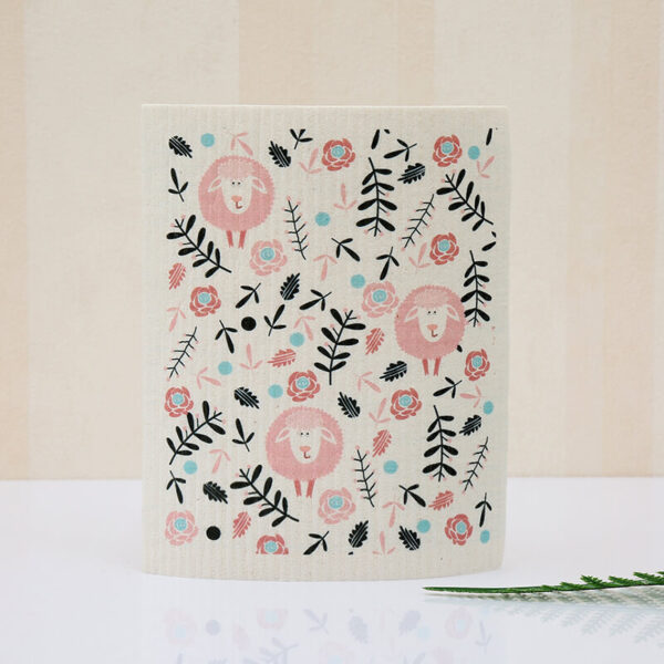 wood pulp cleaning wipe lovely sheep floral cartoon pattern, absorbent eco friendly biodegradable household wipe