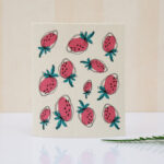 wood pulp cleaning wipe sweet pink strawberry fruit print, lint free oil repellent biodegradable cleaning towel