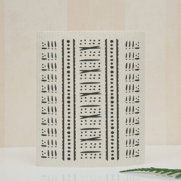 wood pulp dish cloth abstract dot stripe pattern, oil separating reusable biodegradable kitchen cloth