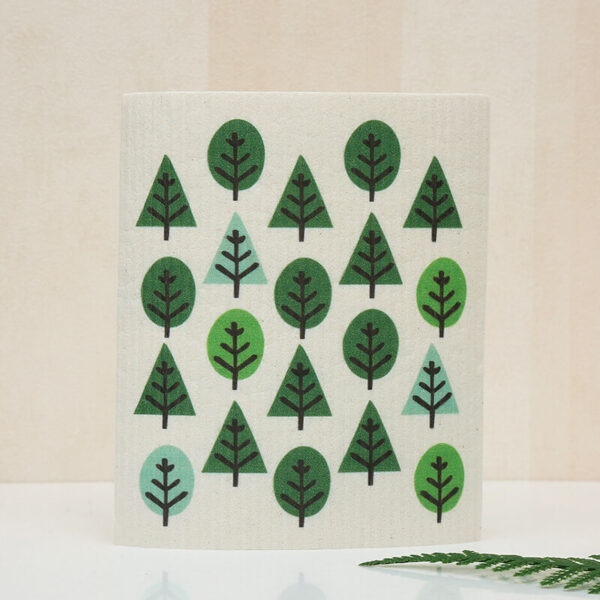 wood pulp cleaning wipe minimalist pine tree print, sustainable eco friendly multi-purpose household wipe