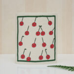 wood pulp cleaning wipe vivid cherry berry print, soft zero waste wood pulp cotton household cleaning towel