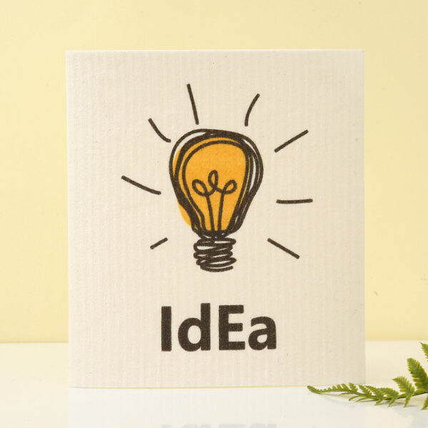 wood pulp dish cloth with creative lightbulb Idea print, absorbent eco friendly wood pulp cotton cleaning rag