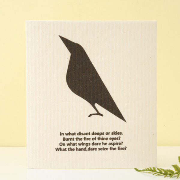 wood pulp dish cloth with minimalist crow cartoon print, biodegradable lint-free wood pulp cotton kitchen cleaning cloth