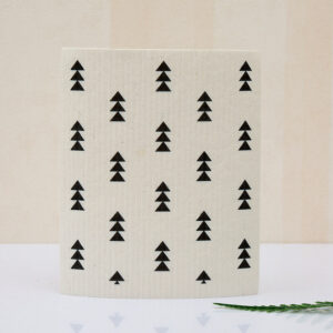 wood pulp dish cloth minimalist green leaf print, zero waste biodegradable kitchen cleaning cloth