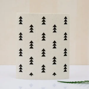 wood pulp dish cloth minimalist green leaf print, zero waste biodegradable kitchen cleaning cloth