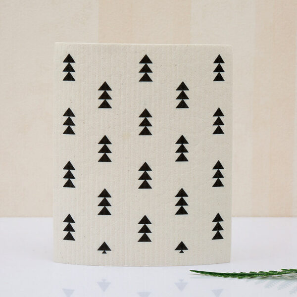 wood pulp dish cloth minimalist green leaf print, zero waste biodegradable kitchen cleaning cloth