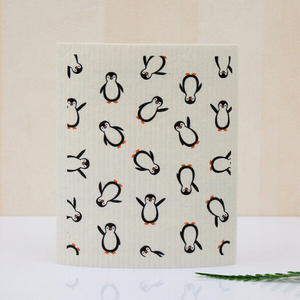 wood pulp dish cloth cute penguin cartoon print, lint free absorbent wood pulp cotton dish wipe