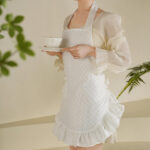 cute lace apron for women, frilled floral embroidery decorative kitchen lace apron, single size non-waterproof sheer cotton apron for baking & florist work