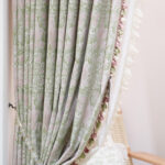 Vintage floral polyester living room curtains heavyweight room darkening drapes custom size with edge tassel trim