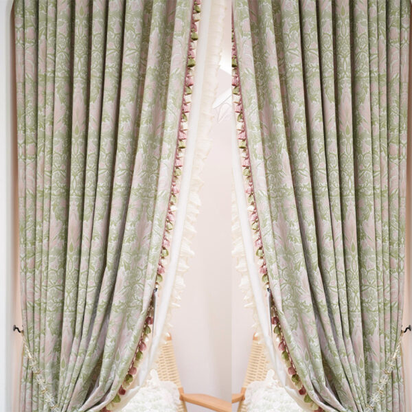 Pinch pleat floral polyester bedroom curtains sheer curtain combo 75% light blocking boho home window decor
