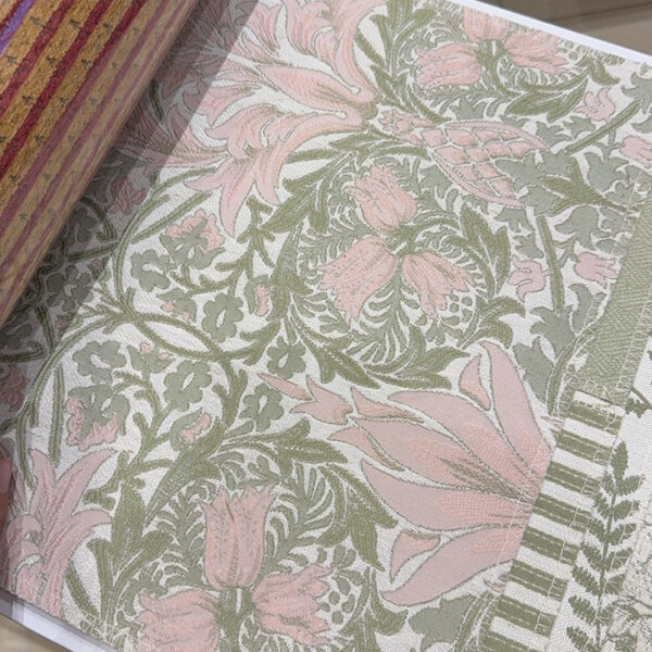 Close-up vintage floral print polyester curtain fabric heavyweight room darkening textile for DIY drapes sewing