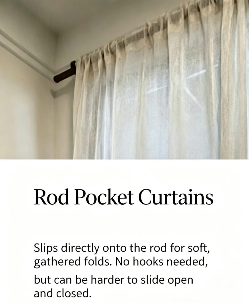 Rod pocket linen curtains header, curtain rod pocket hanging style for home windows