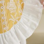 cute lace apron for women with yellow rose embroidery, lightweight frilled decorative florist apron, single size non-waterproof fabric