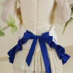 lace apron for women with matching blue frilled lace trim, cute sheer cotton decorative baking apron without waterproof coating