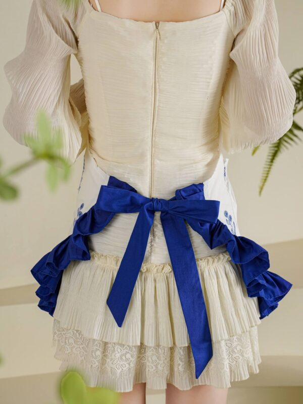 lace apron for women with matching blue frilled lace trim, cute sheer cotton decorative baking apron without waterproof coating