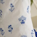 floral lace apron with blue flower embroidery pattern, cute decorative cotton apron for women, single size sheer fabric