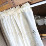 Ruffled header white floral short curtain semi‑sheer cotton blend window tier