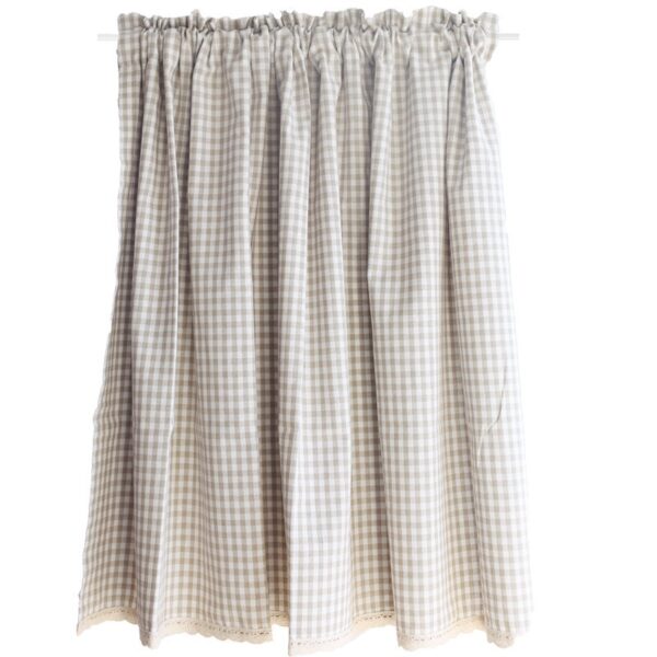 Light gray white gingham short curtain, rod pocket farmhouse window valance curtain without lace, plain check kitchen window drape