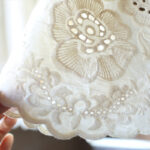 Soft 80% cotton‑blend fabric hollow flower embroidery close‑up for white floral short curtain