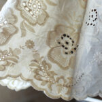 Close‑up of hollow‑out floral embroidery on white floral short curtain