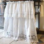 Farmhouse ruffled‑top white lace curtain, translucent kitchen window treatment