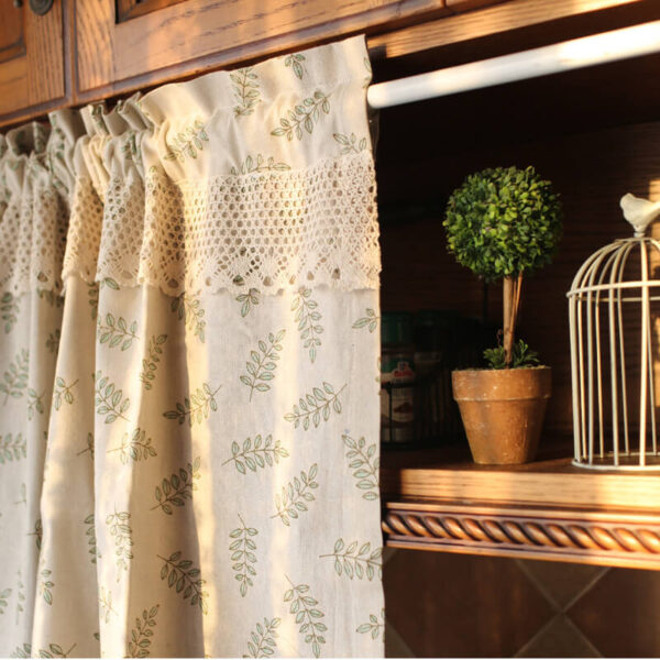 rod‑pocket cotton short curtains leaf print for bathroom small windows home decor