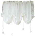 Solid‑white sheer arch door valance curtain, adjustable tie‑up short curtain