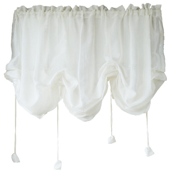 Solid‑white sheer arch door valance curtain, adjustable tie‑up short curtain