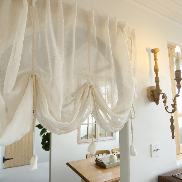 Light‑weight white sheer arch door valance curtain indoor home display