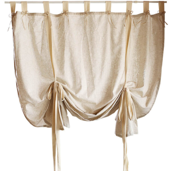 Solid beige linen blend woven curtain with hidden inner lifting straps