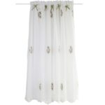 Embroidered sheer tier curtain, rose floral sheer cafe curtain with bow detail