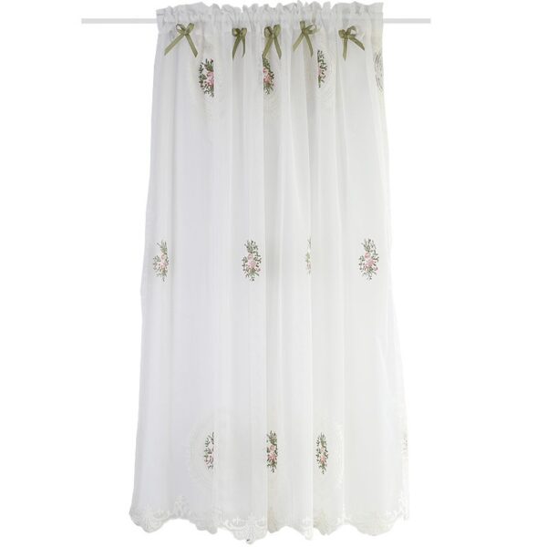 Embroidered sheer tier curtain, rose floral sheer cafe curtain with bow detail