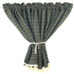 British vintage plaid tier curtain tied back look dark green check heavy‑weight short curtain