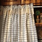 Farmhouse plaid short cafe curtain hung on curtain rod for kitchen small window
