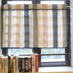 Striped pom pom linen cafe curtain, farmhouse short window curtain with tassel trim