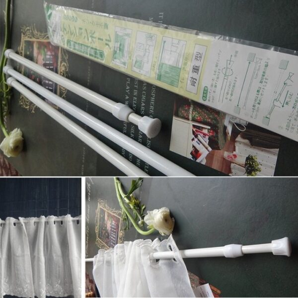 White tension cafe curtain rods, adjustable spring curtain rod cafe for short window tier curtains