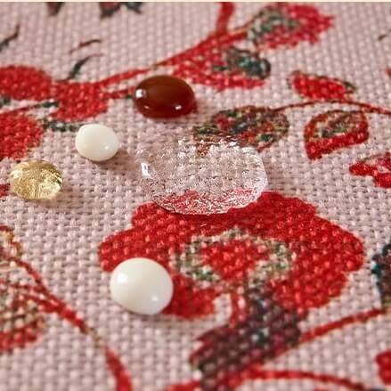 Water spill test on jacobean water‑resistant tablecloth fabric surface
