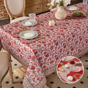 Ornate jacobean floral tablecloth styled dining table setting for party decor