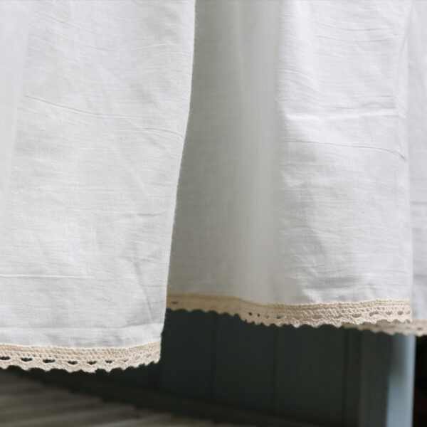 Back side detail of pure cotton fabric boho kitchen window curtain