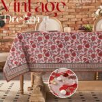 Jacobean Water‑Resistant Tablecloth vintage red floral decorative table cover