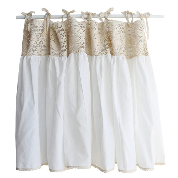 Boho embroidered kitchen window curtain, white cotton lace tier curtain for kitchen sink decor