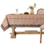 Middle Eastern rectangular tablecloth, Arab boho floral geometric print polyester table cover for dining decor