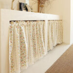 short floral cotton linen cafe curtains with tassel edge for cabinet decor