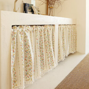 short floral cotton linen cafe curtains with tassel edge for cabinet decor