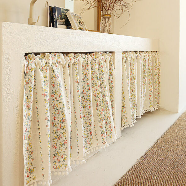short floral cotton linen cafe curtains with tassel edge for cabinet decor