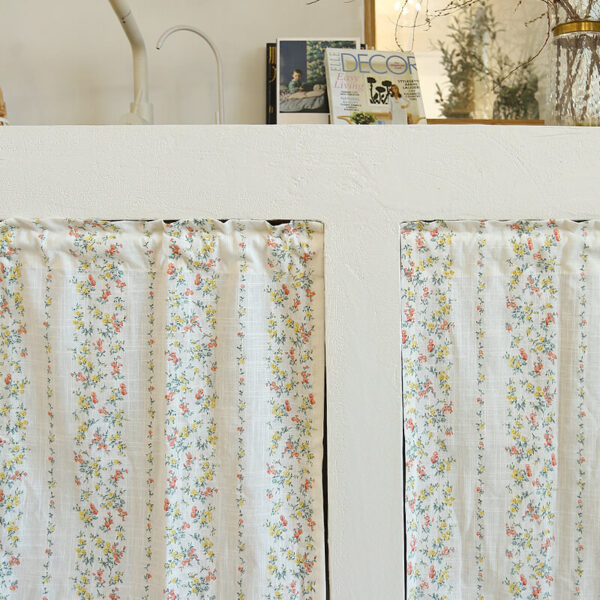 slub‑texture floral cotton linen cafe curtains fabric close‑up