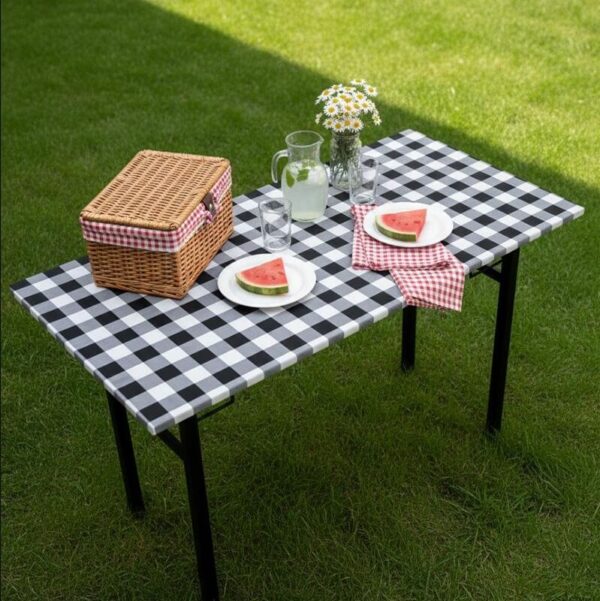 Black white check fitted tablecloth outdoor picnic party decor